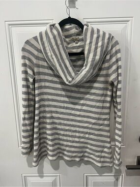 Chip & Pepper Gray and White Striped Cowl Neck Sweater